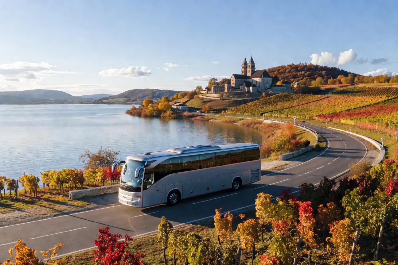Autocar de tourisme sur la route panoramique du lac Balaton en Hongrie
