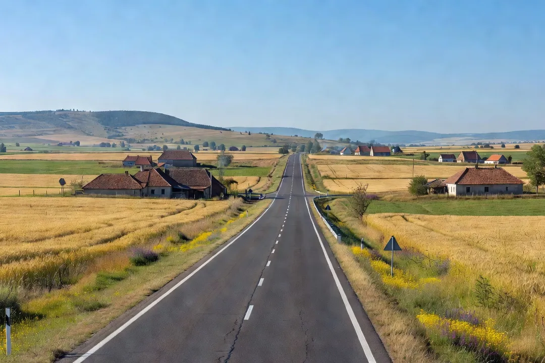 Route hongroise traversant un paysage rural