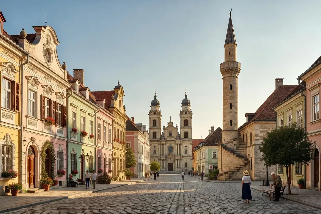 Centre historique d'Eger, rempart et minaret turc baroque, Hongrie