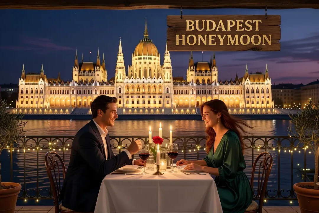 Dîner romantique en terrasse Budapest avec vue sur le Parlement illuminé