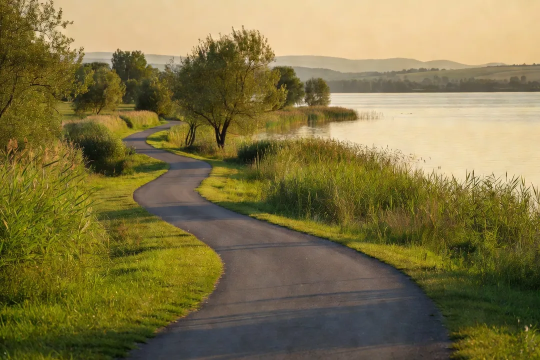 Piste cyclable au bord du lac Tisza