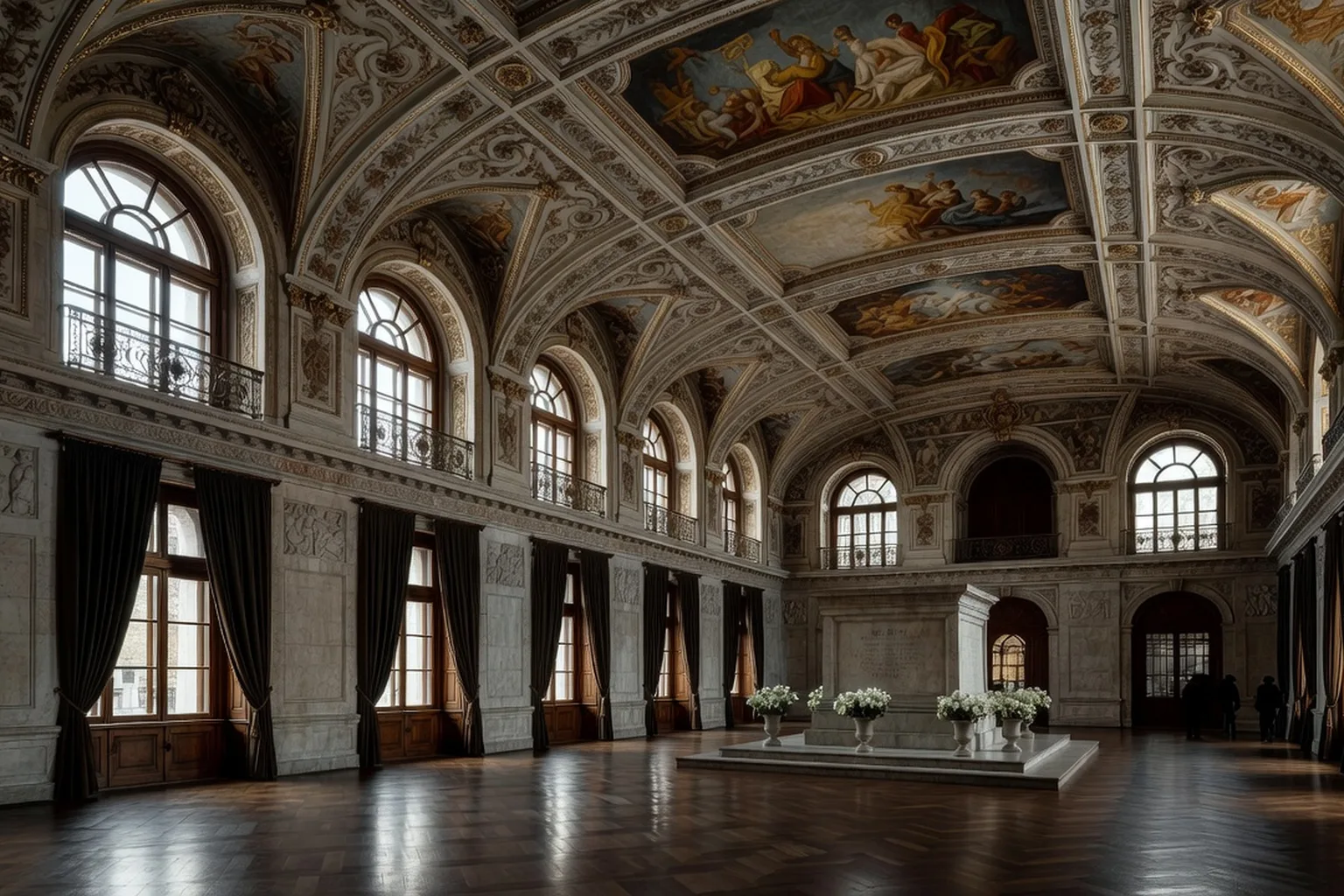Intérieur du Holocaust Memorial Center à Budapest, ancien complexe synagogal reconverti en centre de mémoire, architecture du XIXe siècle