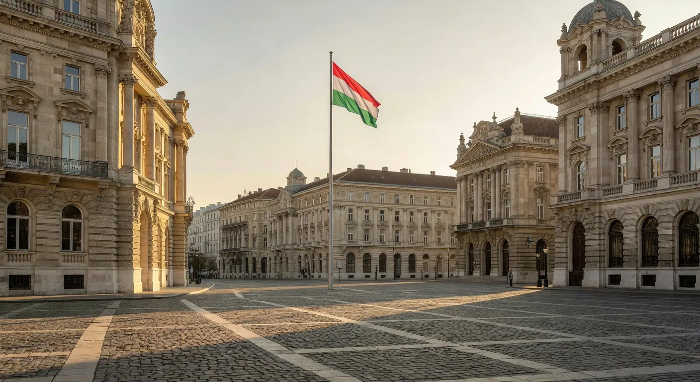 Place de la Liberte Budapest avec drapeau hongrois